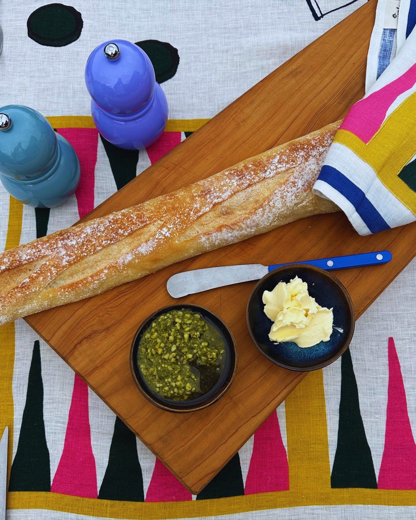 Addison Ross Chubbie salt and pepper mill in chambray lacquer, styled on table