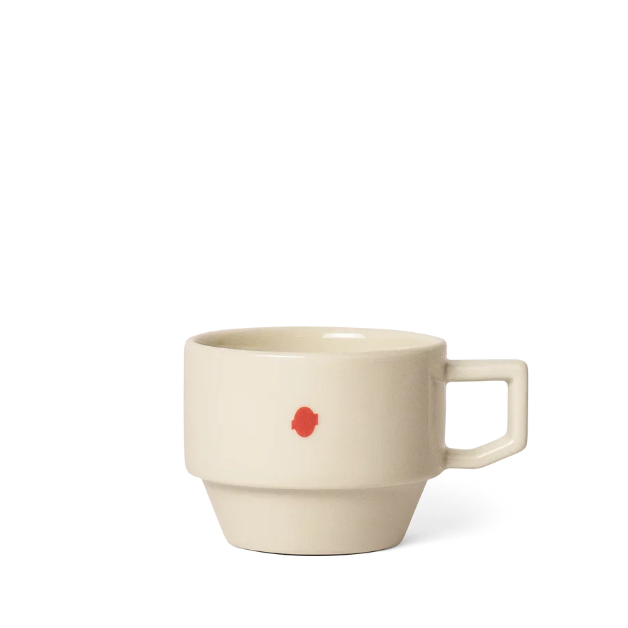 Coffee Supreme x Maruhiro Hasami short block mug in white, back view
