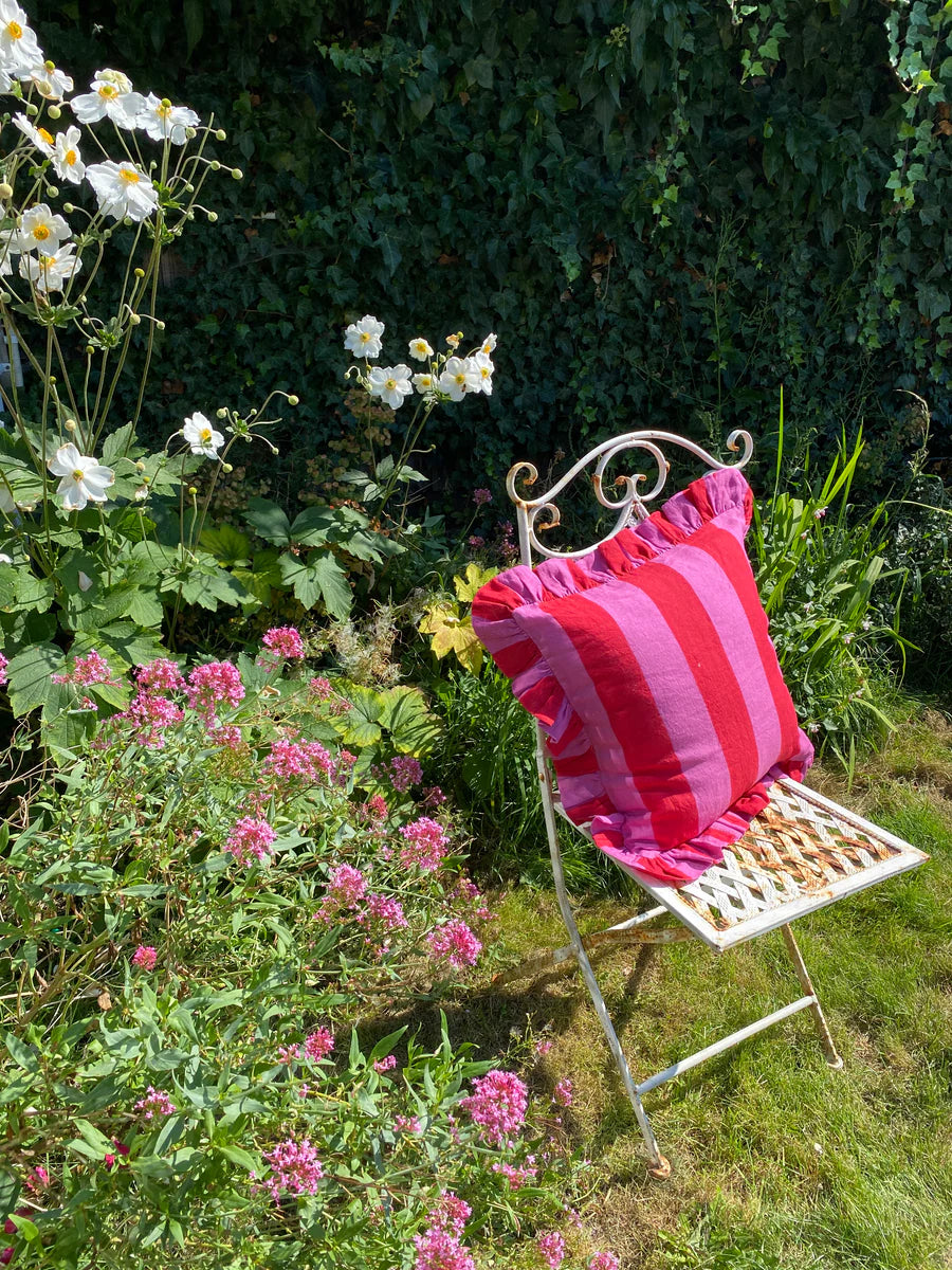 Cerise & Fuchsia Linen Stripe Cushion