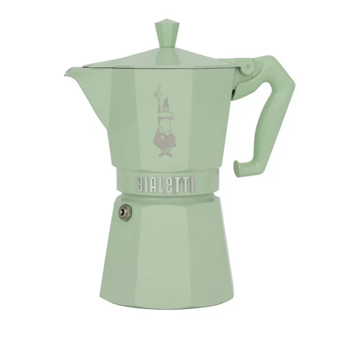 Bialetti Moka Express 6 cup stovetop coffee maker in light green
