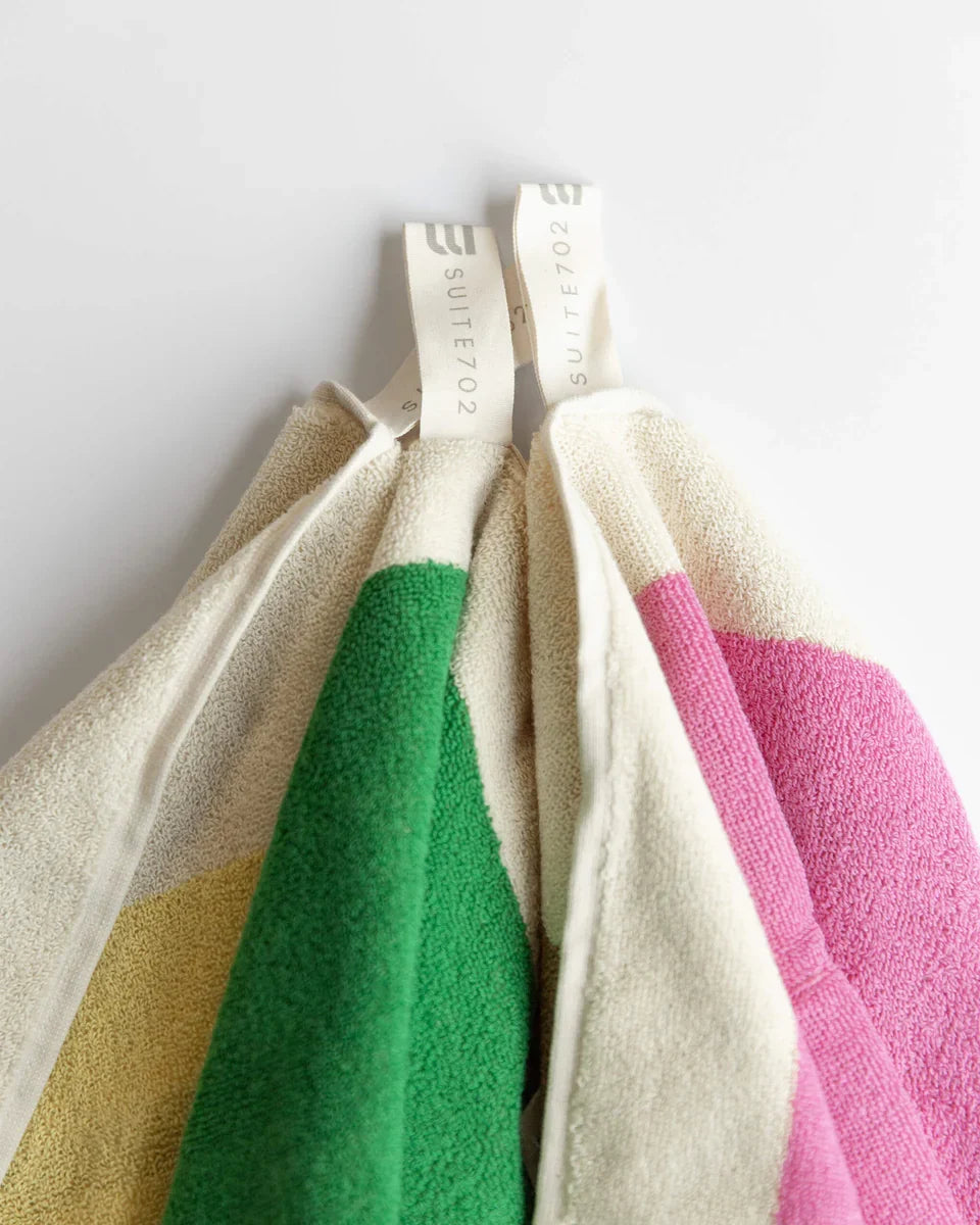 Sky blue and yellow beach towel, folded