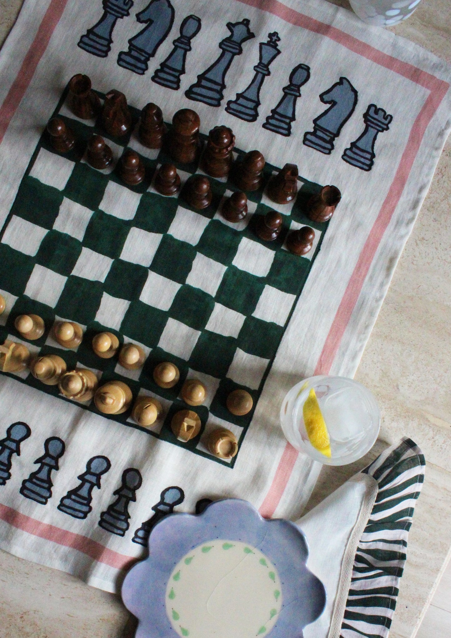 Amuse la Bouche Linen Tea Towel Chess Design