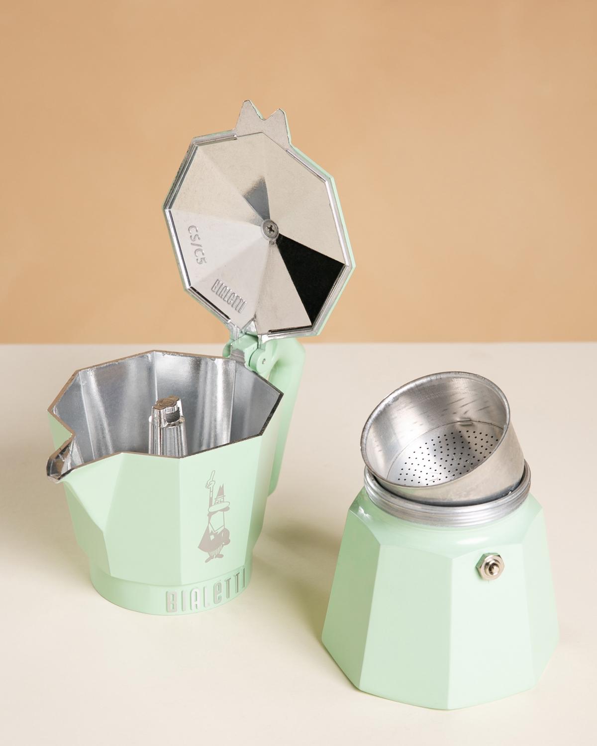 Bialetti Moka Express 3 cup stovetop coffee maker in green, additional angle