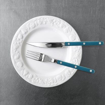 Sabre Paris Shiny Bistrot 4-piece cutlery set in aquamarine, styled on table