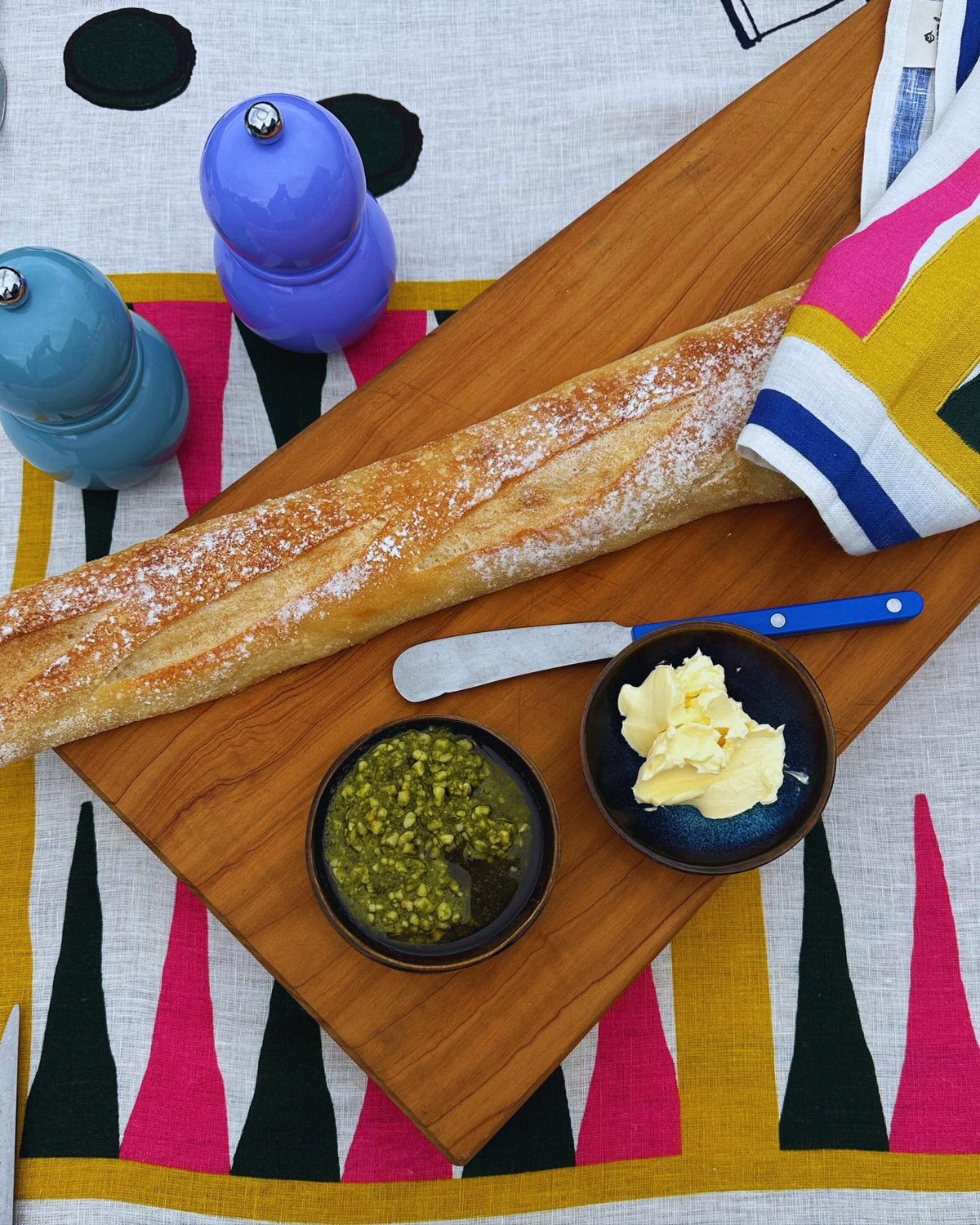 Addison Ross Chubbie salt and pepper mill in chambray lacquer, styled on table
