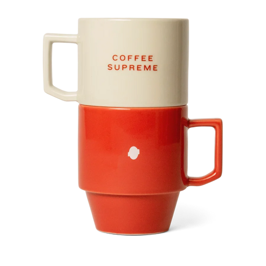 Coffee Supreme x Maruhiro Hasami tall block mugs, stacked