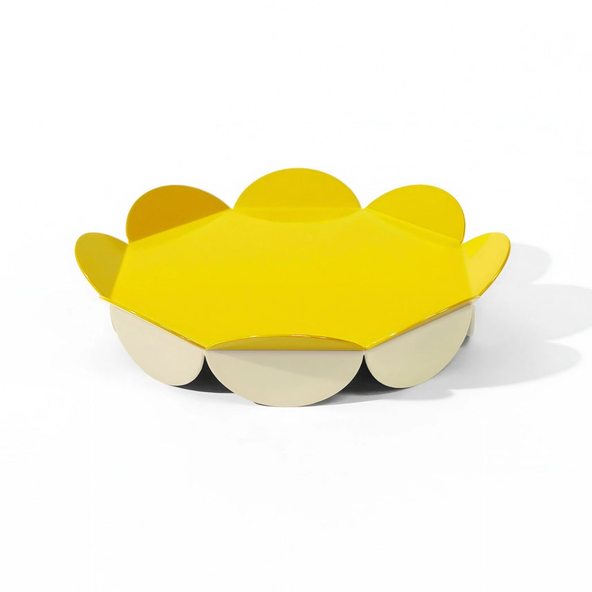 Serving stand with flower petal details yellow contrasting tones