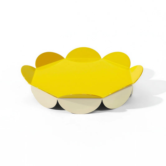 Serving stand with flower petal details yellow contrasting tones