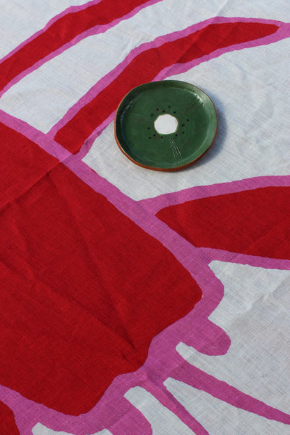 Lobster print linen tablecloth, outdoor summer table setting