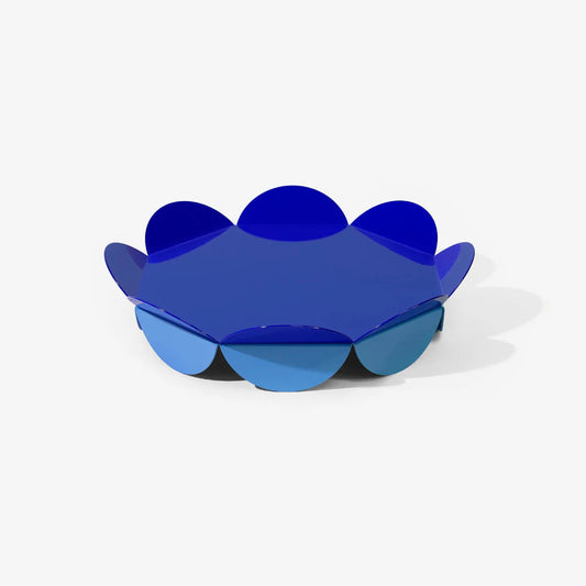 Serving stand with flower petal details blue contrasting tones