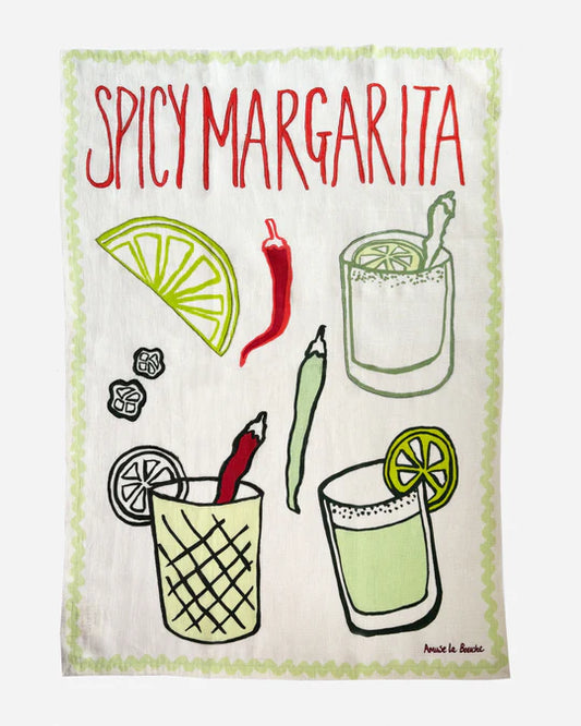 100% sustainable Flax Linen Spicy Margarita tea towel Hand-crafted unique design printed with eco-friendly dyes from Amuse la Bouche.   