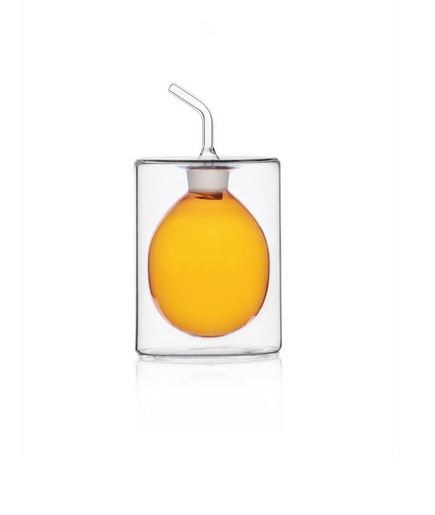 Every object is a story.

Stylish clear glass dispensing bottle with amber accent. Great for kitchen use and will add a touch of class to any dining table. Can be used for oil, vinegar or syrup.

European design, hand made and flame worked glass versatile dispensing bottle.

150ml volume.