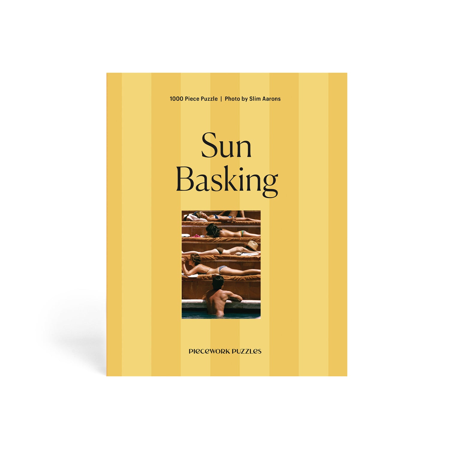 Puzzle box titled 'Sun Basking' with a photo of people sunbathing on a yellow background.